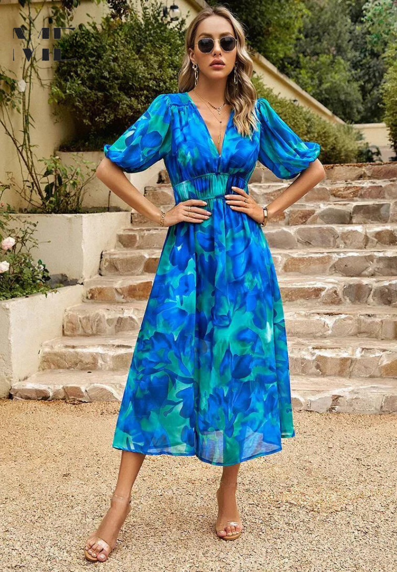 Vibrant floral summer flowing dress for women | Chloe