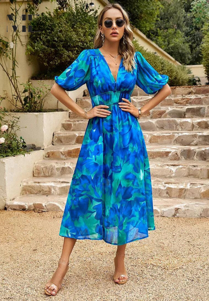 Vibrant floral summer flowing dress for women | Chloe