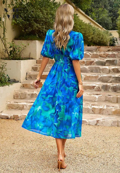 Vibrant floral summer flowing dress for women | Chloe