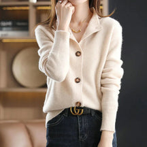 Elegant high-neck cardigan with asymmetrical buttons for women | Mirella