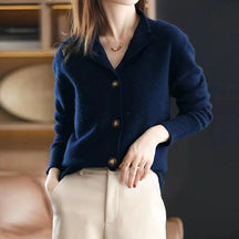 Elegant high-neck cardigan with asymmetrical buttons for women | Mirella