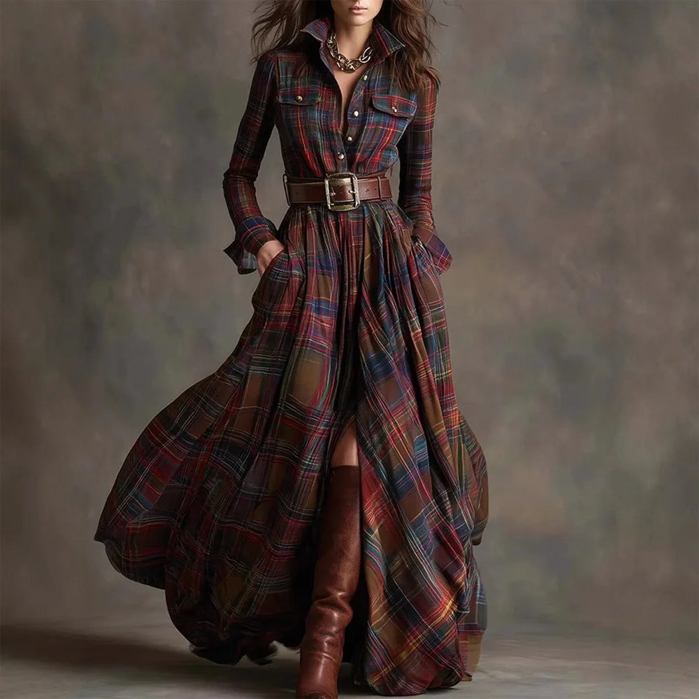 Vintage Plaid Long Maxi Shirt Dress | Aurora