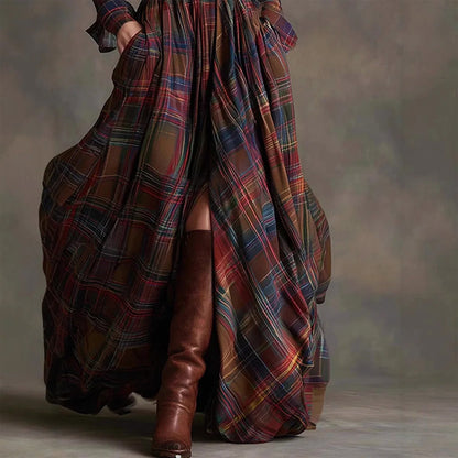 Vintage Plaid Long Maxi Shirt Dress | Aurora