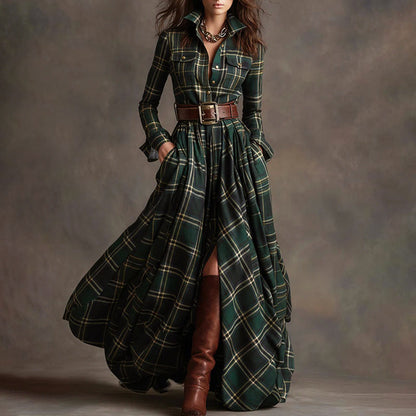 Vintage Plaid Long Maxi Shirt Dress | Aurora