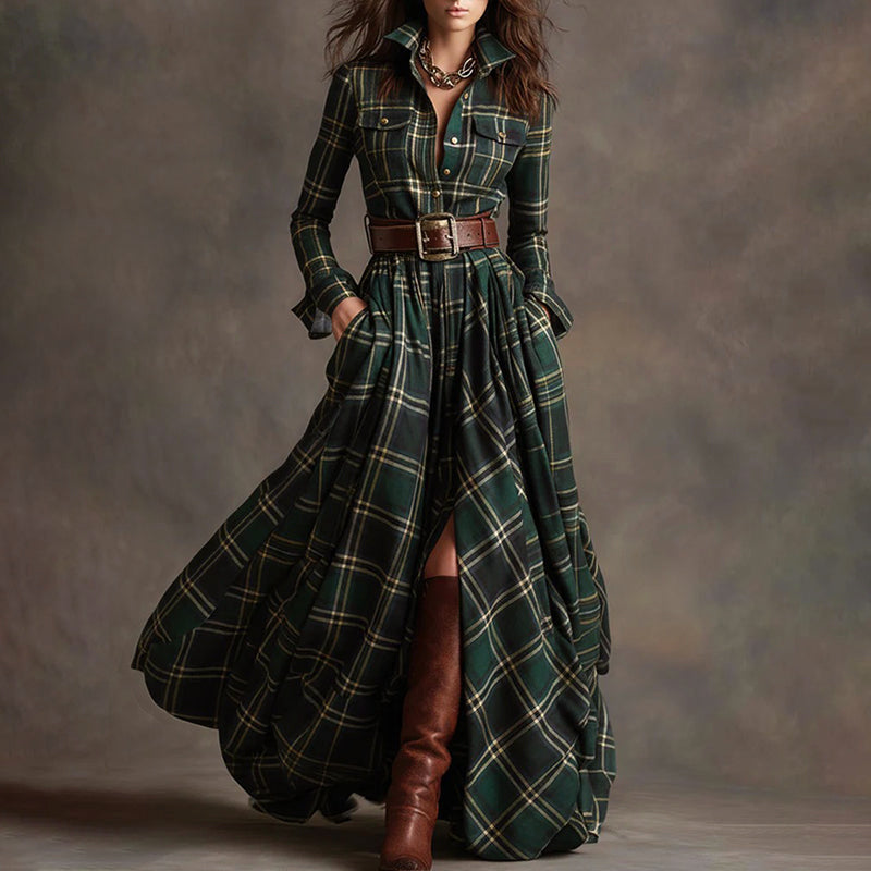 Vintage Plaid Long Maxi Shirt Dress | Aurora