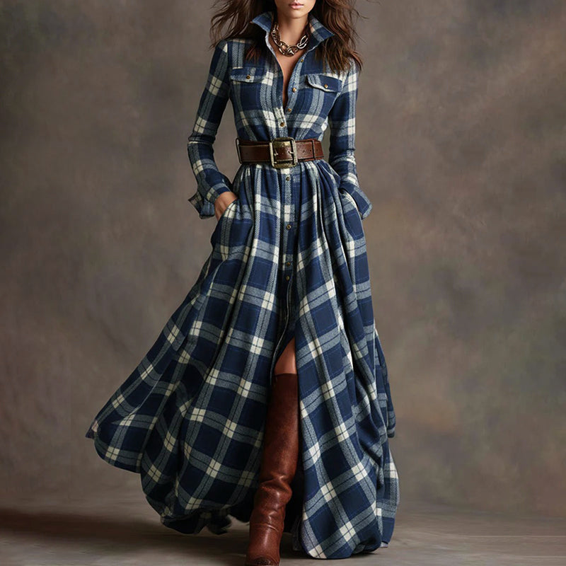 Vintage Plaid Long Maxi Shirt Dress | Aurora