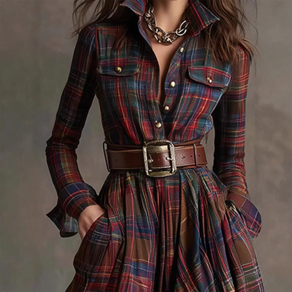 Vintage Plaid Long Maxi Shirt Dress | Aurora