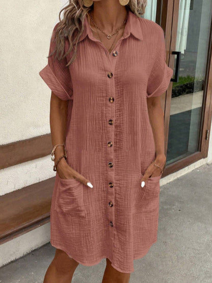 Classic polo collar button-down relaxed dress for women | Beatrice