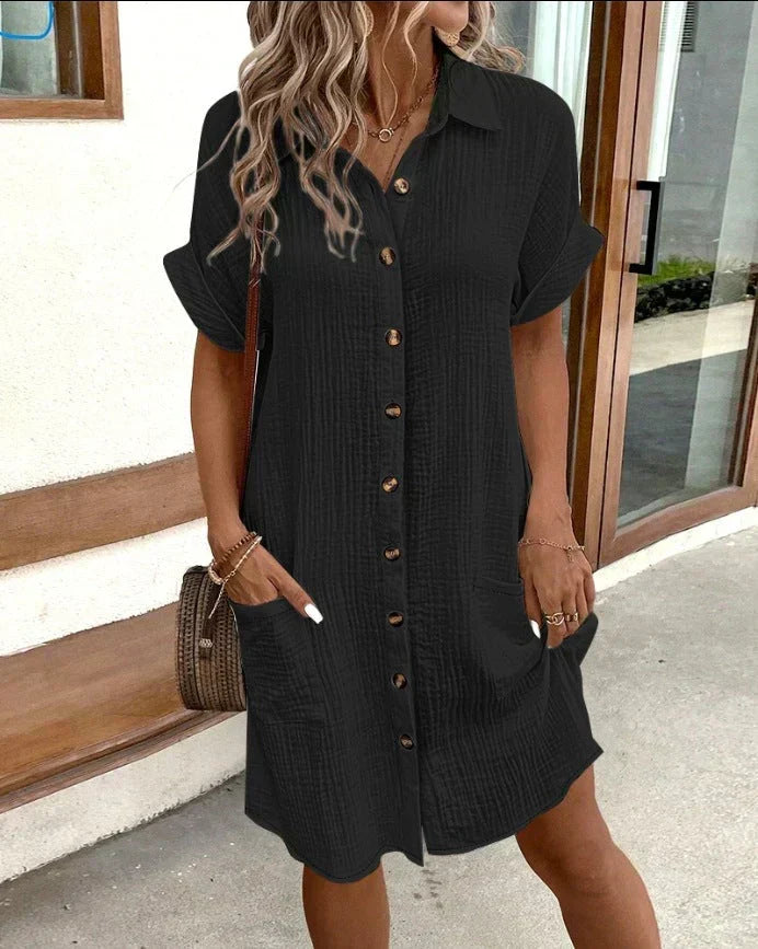 Classic polo collar button-down relaxed dress for women | Beatrice