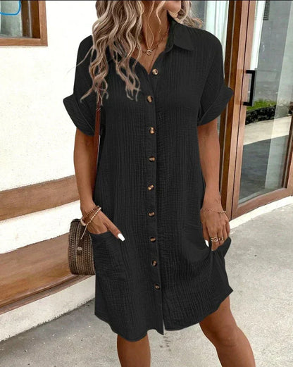 Classic polo collar button-down relaxed dress for women | Beatrice