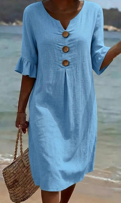 Casual solid A-line ruffle sleeve dress for women | Pasqualle