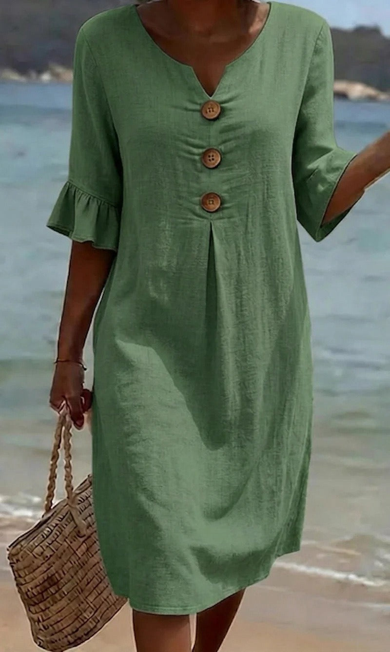 Casual solid A-line ruffle sleeve dress for women | Pasqualle