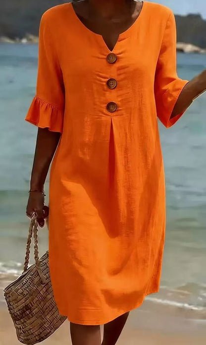 Casual solid A-line ruffle sleeve dress for women | Pasqualle