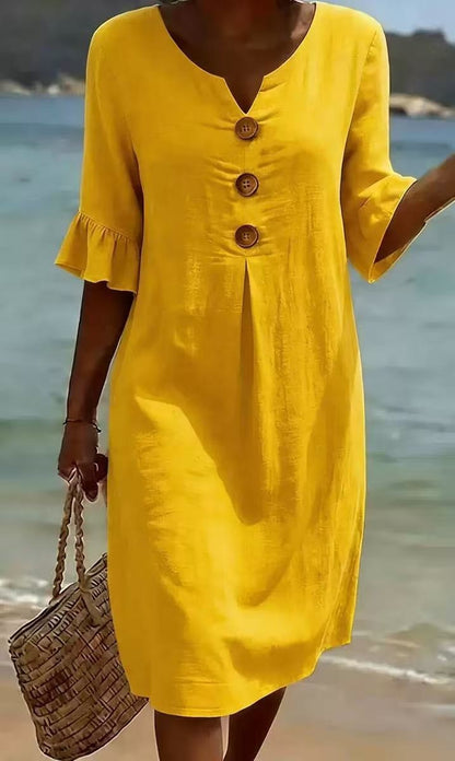 Casual solid A-line ruffle sleeve dress for women | Pasqualle