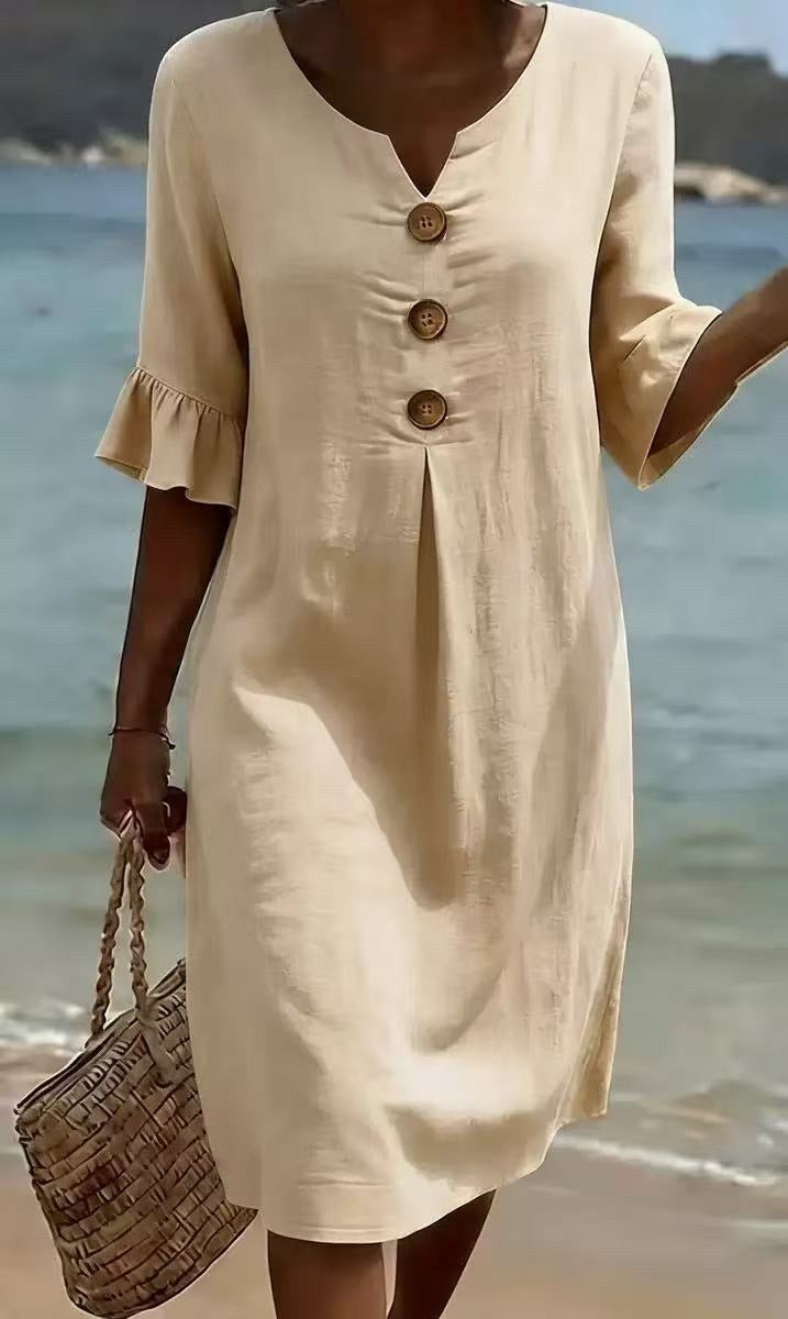 Casual solid A-line ruffle sleeve dress for women | Pasqualle