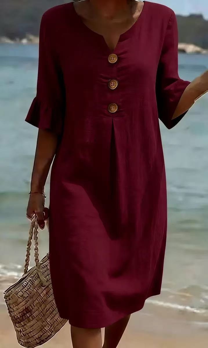 Casual solid A-line ruffle sleeve dress for women | Pasqualle