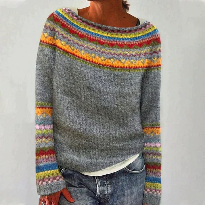 Women’s Fair Isle Knit Sweater with Round Neck | Aurora Lane