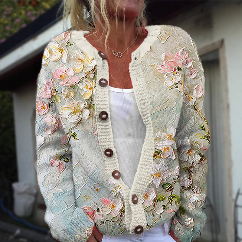 Floral button-front cardigan for women | Elara