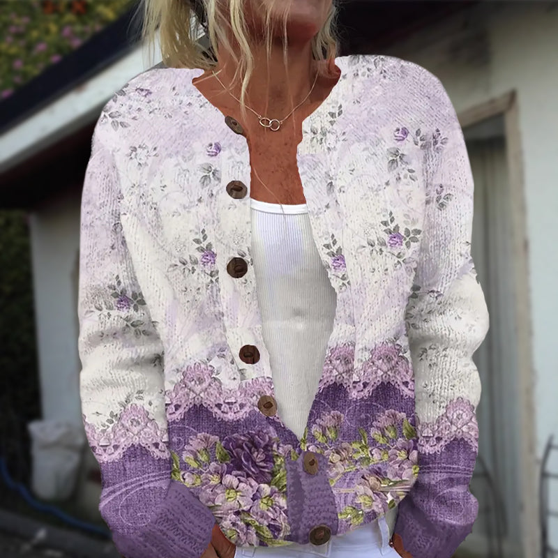 Floral button-front cardigan for women | Elara