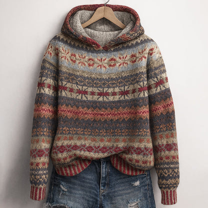 Women’s Knit Hoodie with Multicolor Pattern | Elara