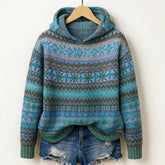 Women’s Knit Hoodie with Multicolor Pattern | Elara