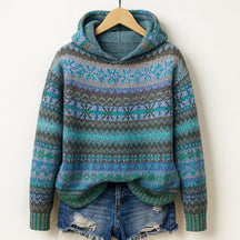 Women’s Knit Hoodie with Multicolor Pattern | Elara