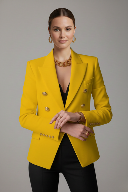 Celestia | Women's Double Breasted Blazer with Gold Tone Buttons