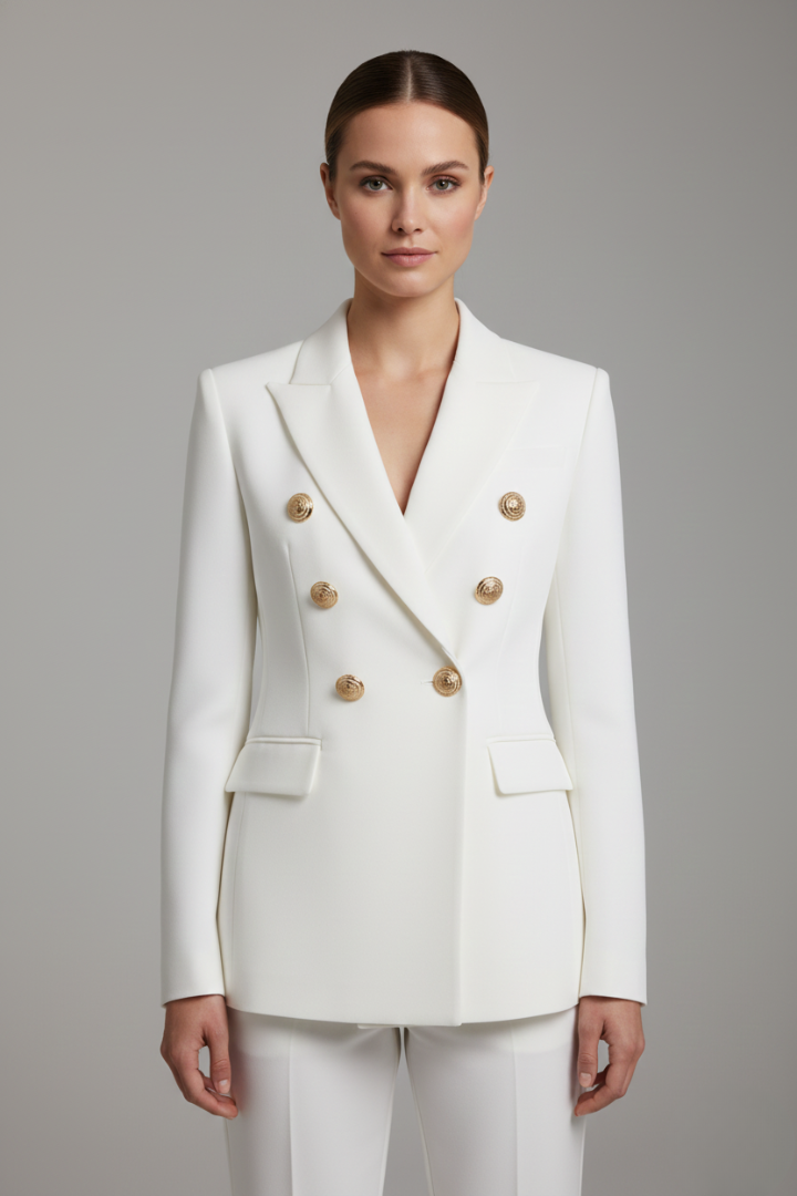 Celestia | Women's Double Breasted Blazer with Gold Tone Buttons