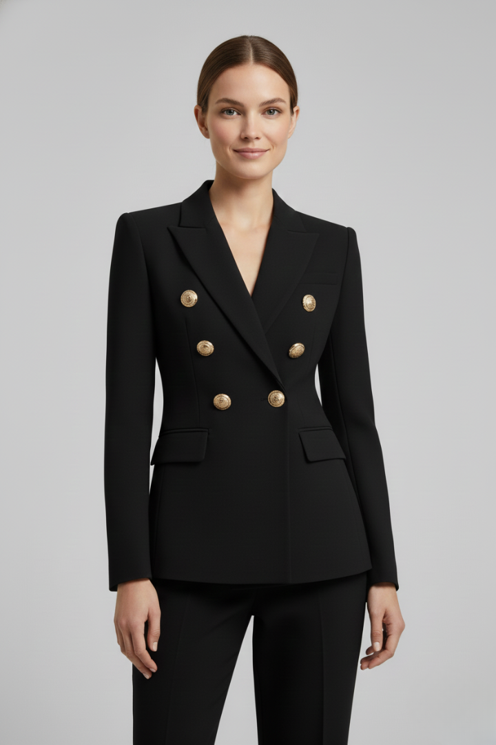 Celestia | Women's Double Breasted Blazer with Gold Tone Buttons