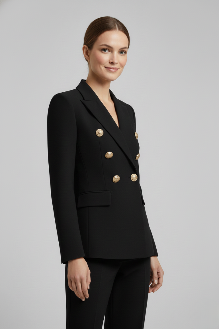 Celestia | Women's Double Breasted Blazer with Gold Tone Buttons