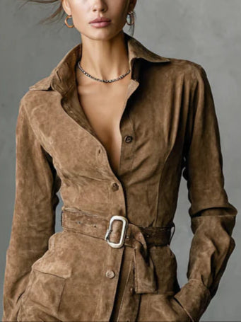 Lapel Single-Breasted Midi Dress with Belt | Selene