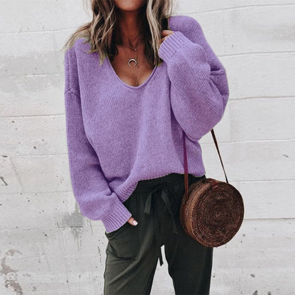 Classic knit V-neck everyday jumper for women | Liora