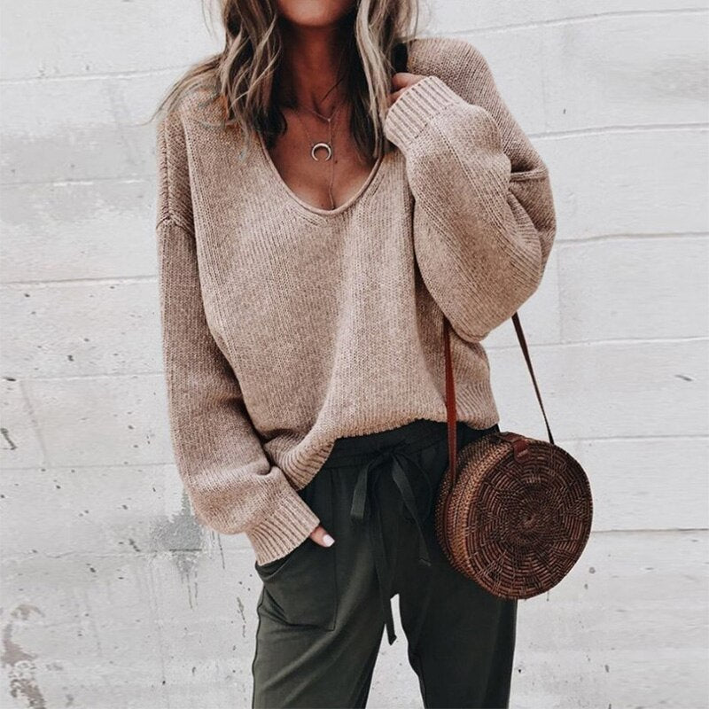 Classic knit V-neck everyday jumper for women | Liora