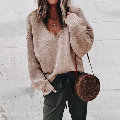 Classic knit V-neck everyday jumper for women | Liora
