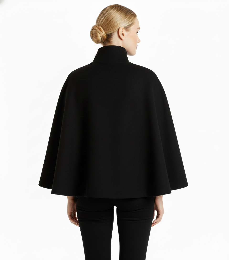 Long belted coat with high collar and relaxed elegance for women | Elvire