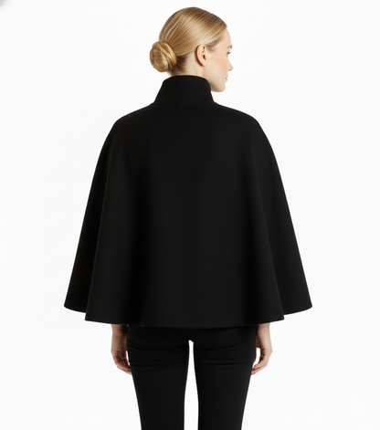 Long belted coat with high collar and relaxed elegance for women | Elvire