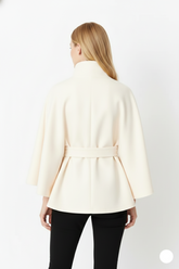 Long belted coat with high collar and relaxed elegance for women | Elvire
