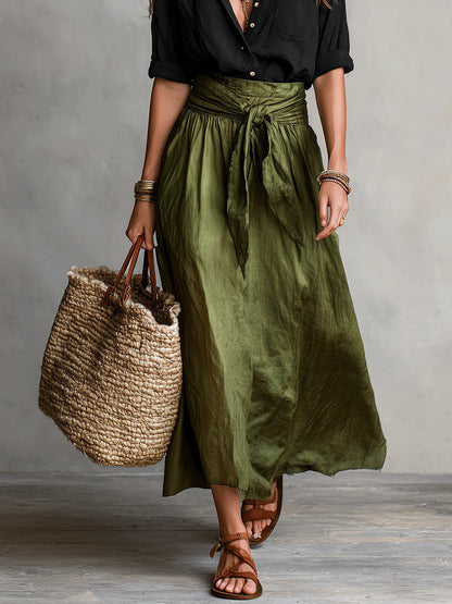Ines | Women's Button Shirt and Tie Waist Skirt Set