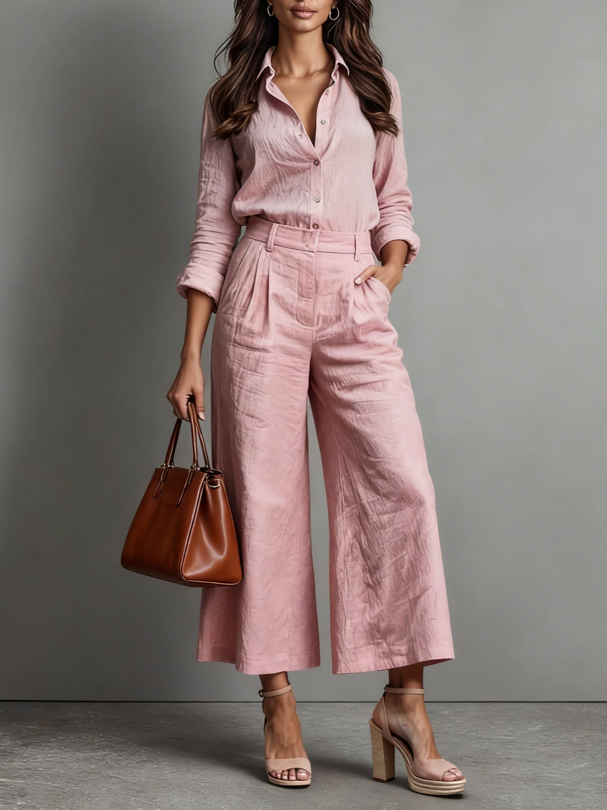 Pink Capri Pants & Relaxed Shirt Linen Set | Maris