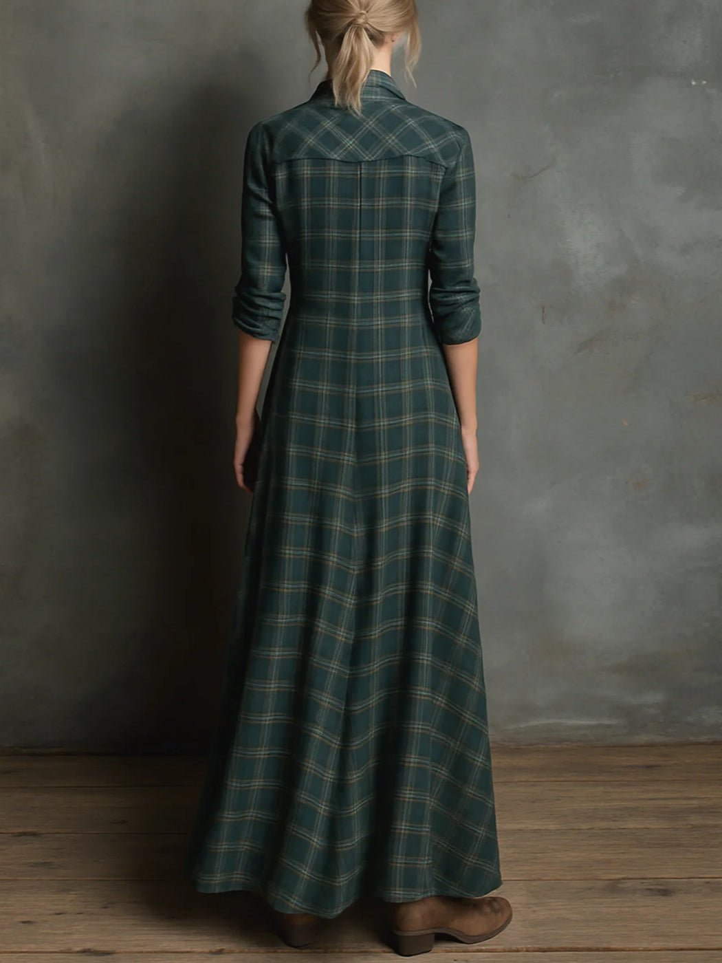 Women’s Plaid Lapel Maxi Shirt Dress | Celestine