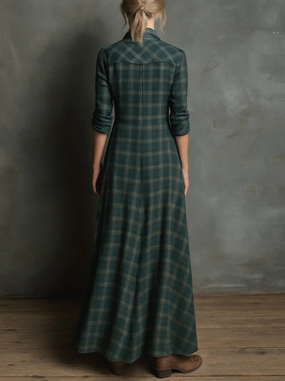 Women’s Plaid Lapel Maxi Shirt Dress | Celestine