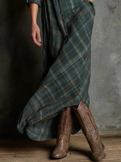 Women’s Plaid Lapel Maxi Shirt Dress | Celestine