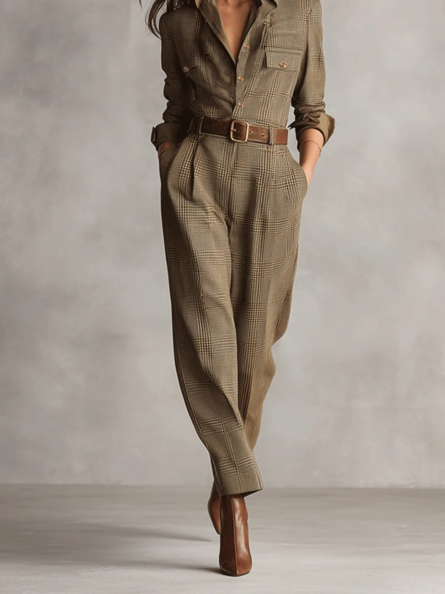 Elegant plaid utility jumpsuit for women | Arlena