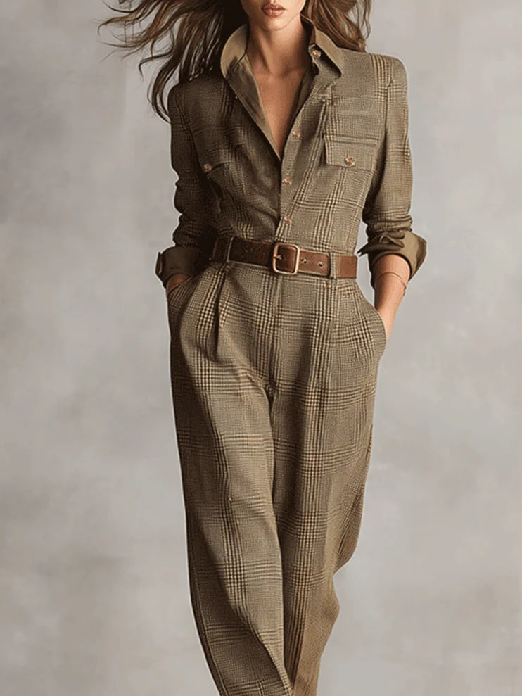 Elegant plaid utility jumpsuit for women | Arlena