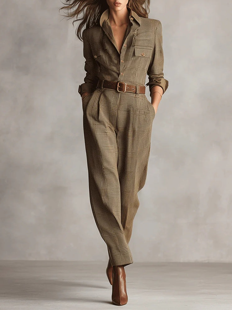 Elegant plaid utility jumpsuit for women | Arlena