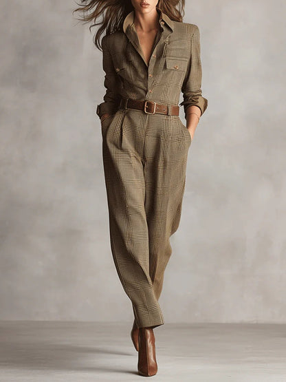 Elegant plaid utility jumpsuit for women | Arlena