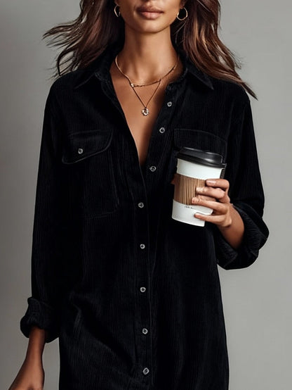 Women’s Corduroy Midi Dress with Double Chest Pockets | Marisol