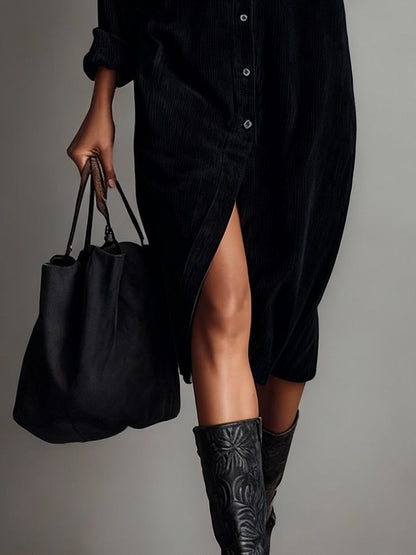 Women’s Corduroy Midi Dress with Double Chest Pockets | Marisol