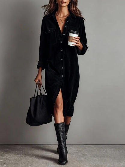 Women’s Corduroy Midi Dress with Double Chest Pockets | Marisol
