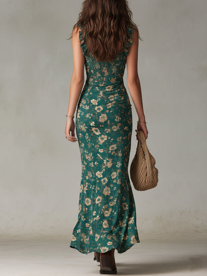 Fioralyn | Women's Floral Smocked Maxi Dress with High Slit
